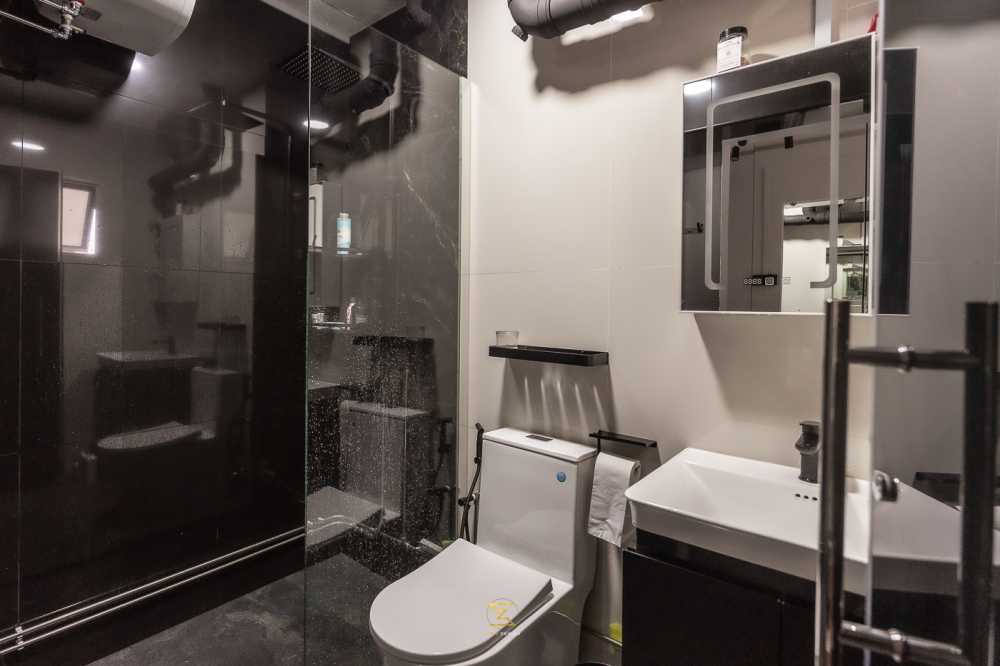Minimalist Bathroom with Countertop and Mirror