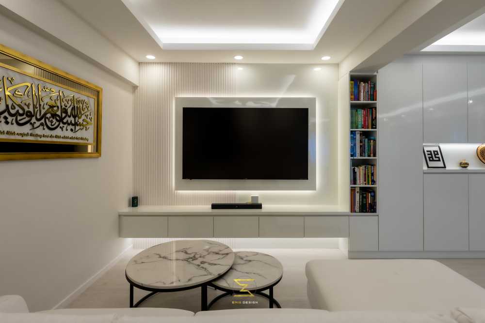 Contemporary Living Room with Vinyl Flooring and TV Console