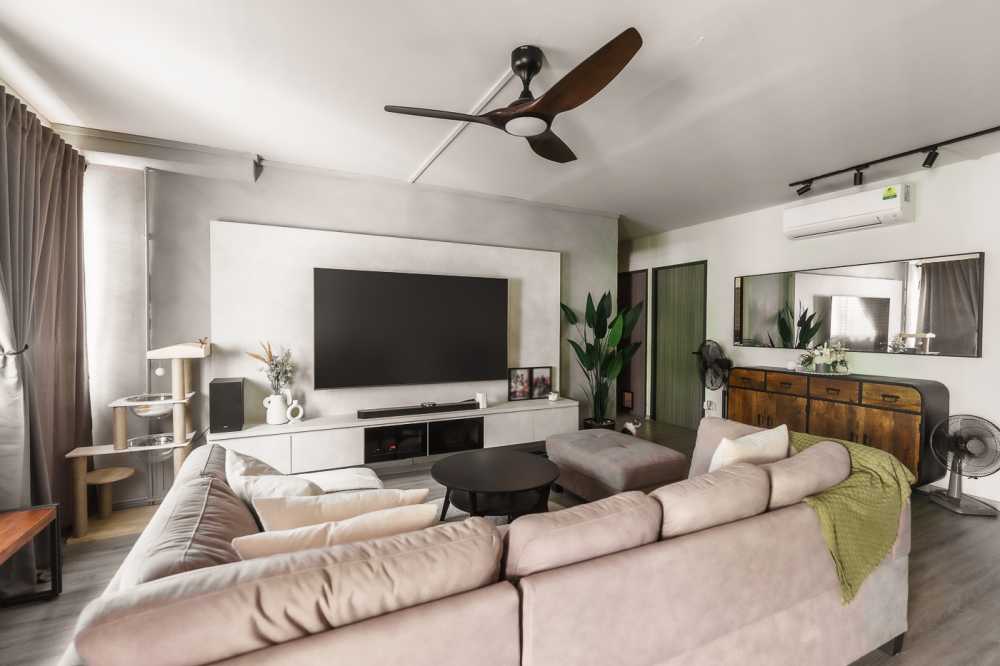 Modern Living Room with TV Console and Feature Wall