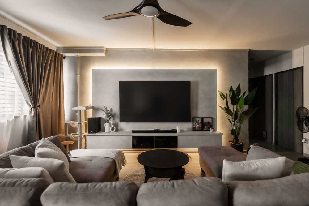 Modern Living Room with TV Console and Feature Wall