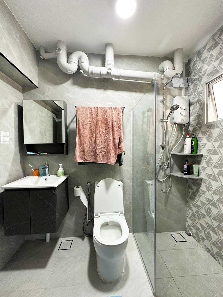 Scandinavian Bathroom with Mirror and Shower Screen