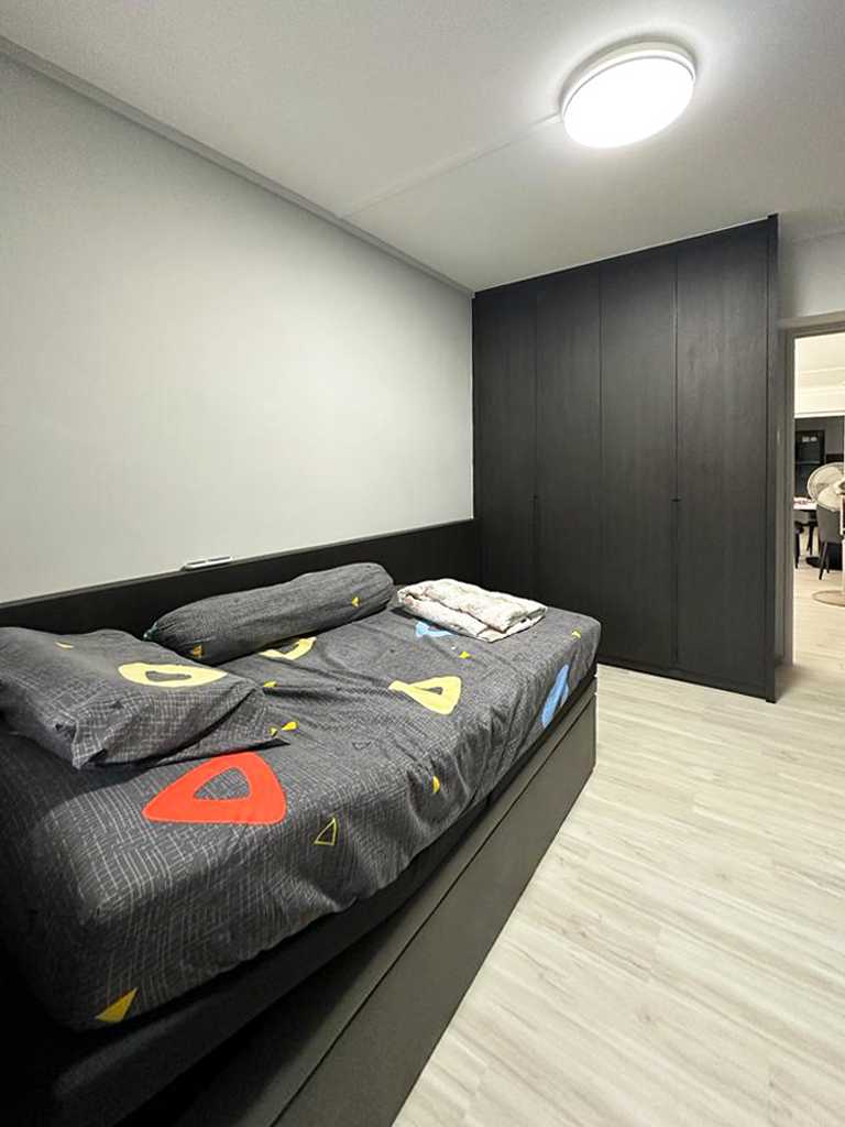 Scandinavian Bedroom with Chandelier and Downlights