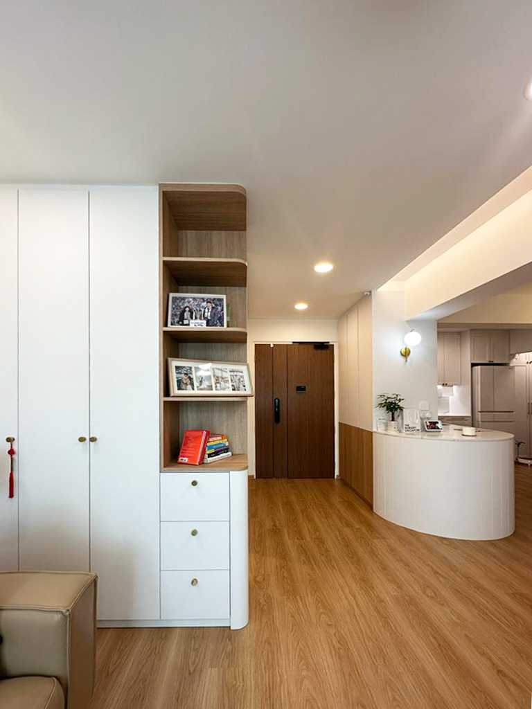 Scandinavian Living Room with Wood Flooring and TV Console