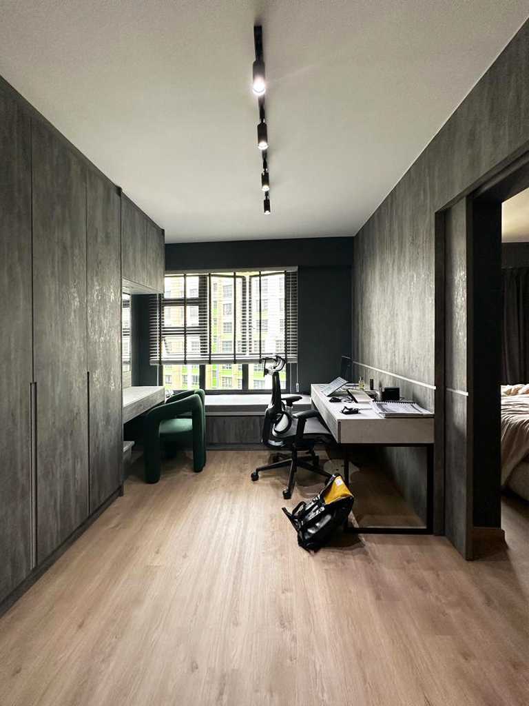 Scandinavian Bedroom with Drop Ceiling and Ceiling Light
