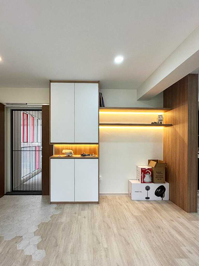 Scandinavian Living Room with Ceiling Light and Sofa
