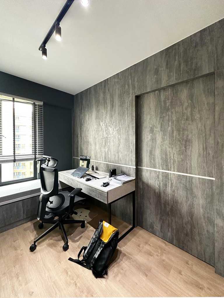 Scandinavian Bedroom with Flooring and Bed