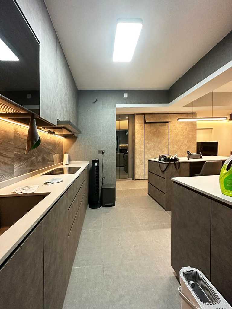 Scandinavian Kitchen with Vinyl Flooring and Marble Floor