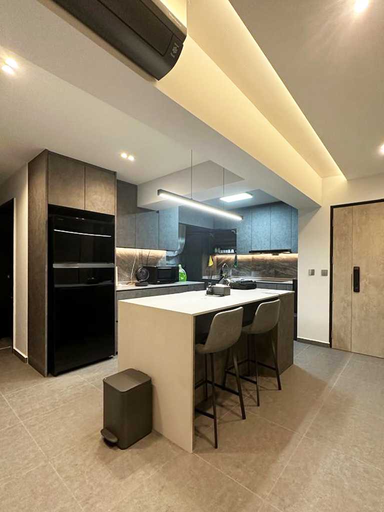 Scandinavian Kitchen with Countertop and Vinyl Flooring