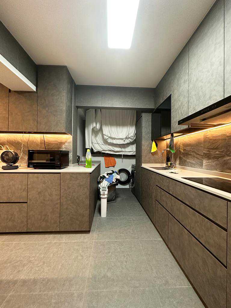 Scandinavian Kitchen with Countertop and Vinyl Flooring