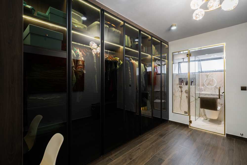 Modern Walk-in Wardrobe with Mirror and Wardrobe