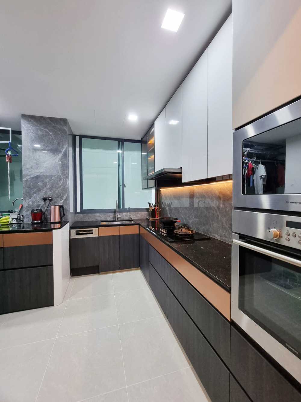 Scandinavian Kitchen with Vinyl Flooring and Granite Floor
