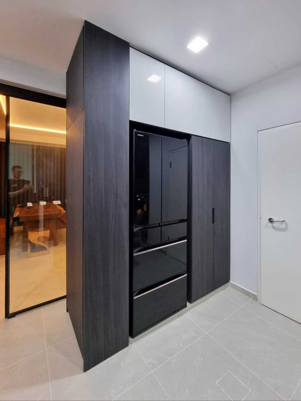 Scandinavian Kitchen with Granite Floor and Kitchen Window