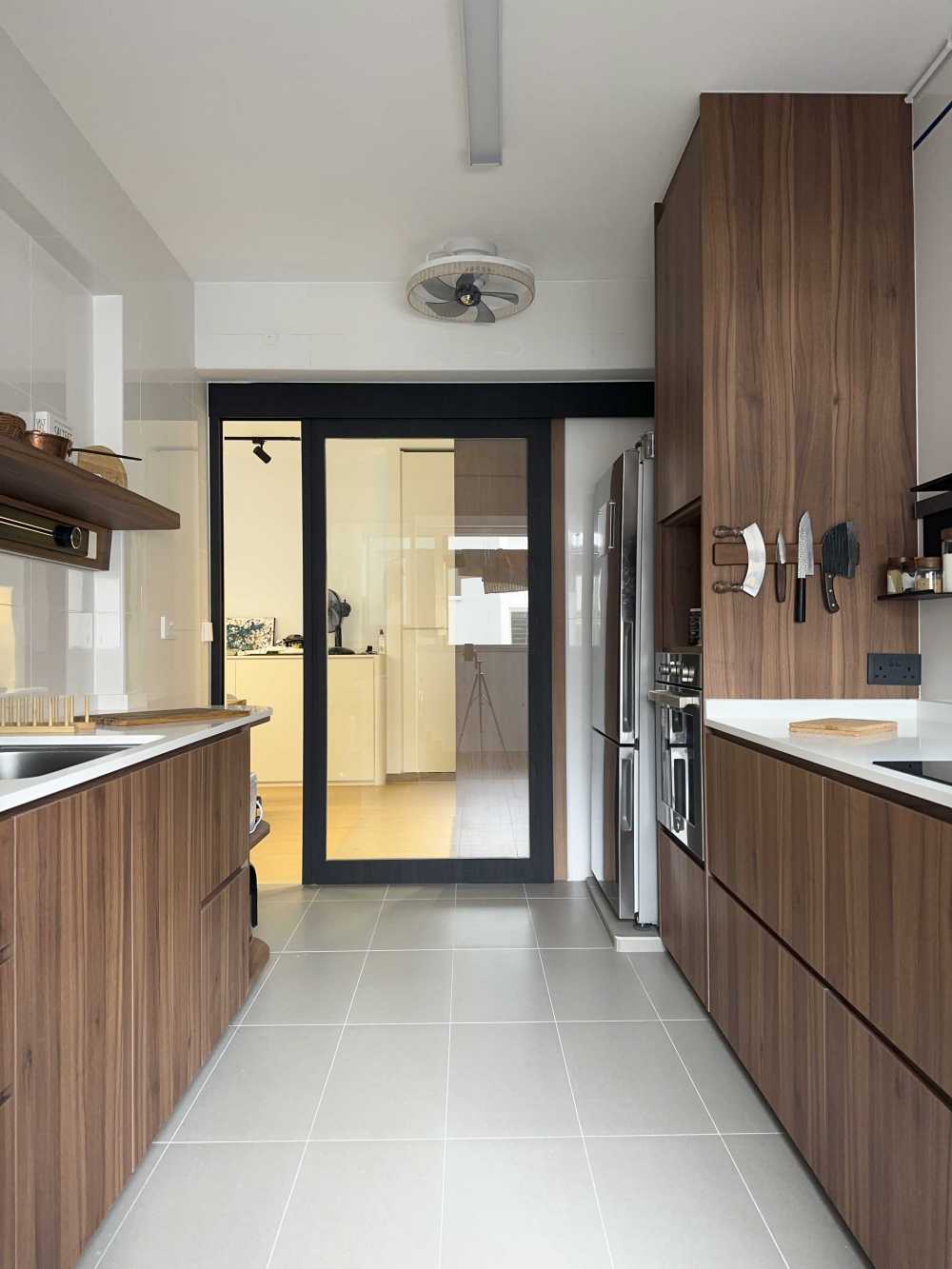 Scandinavian Kitchen with Vinyl Flooring and Kitchen Window