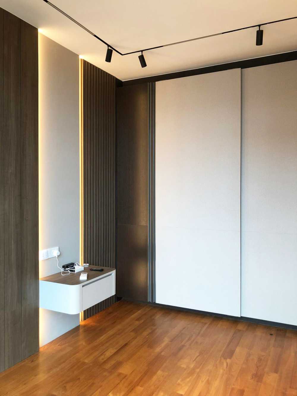 Scandinavian Bedroom with Parquet Floor and Ceiling Light