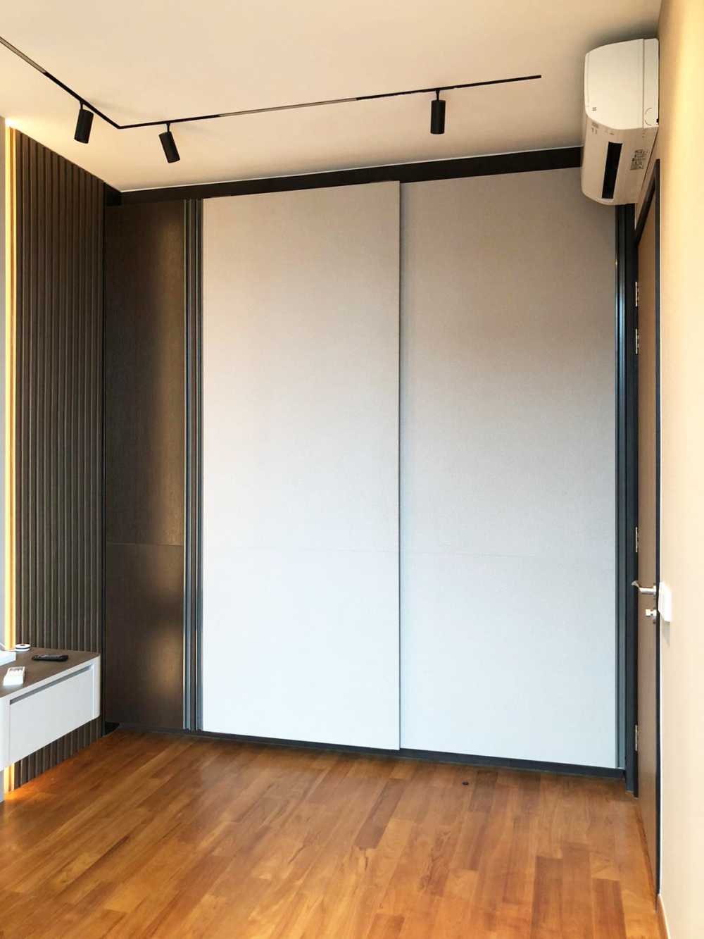 Scandinavian Bedroom with Wood Flooring and Flooring
