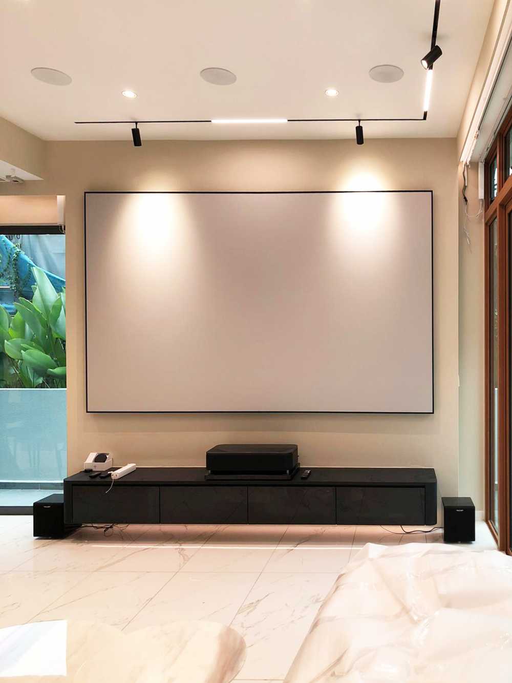 Scandinavian Living Room with TV Console and Mirror