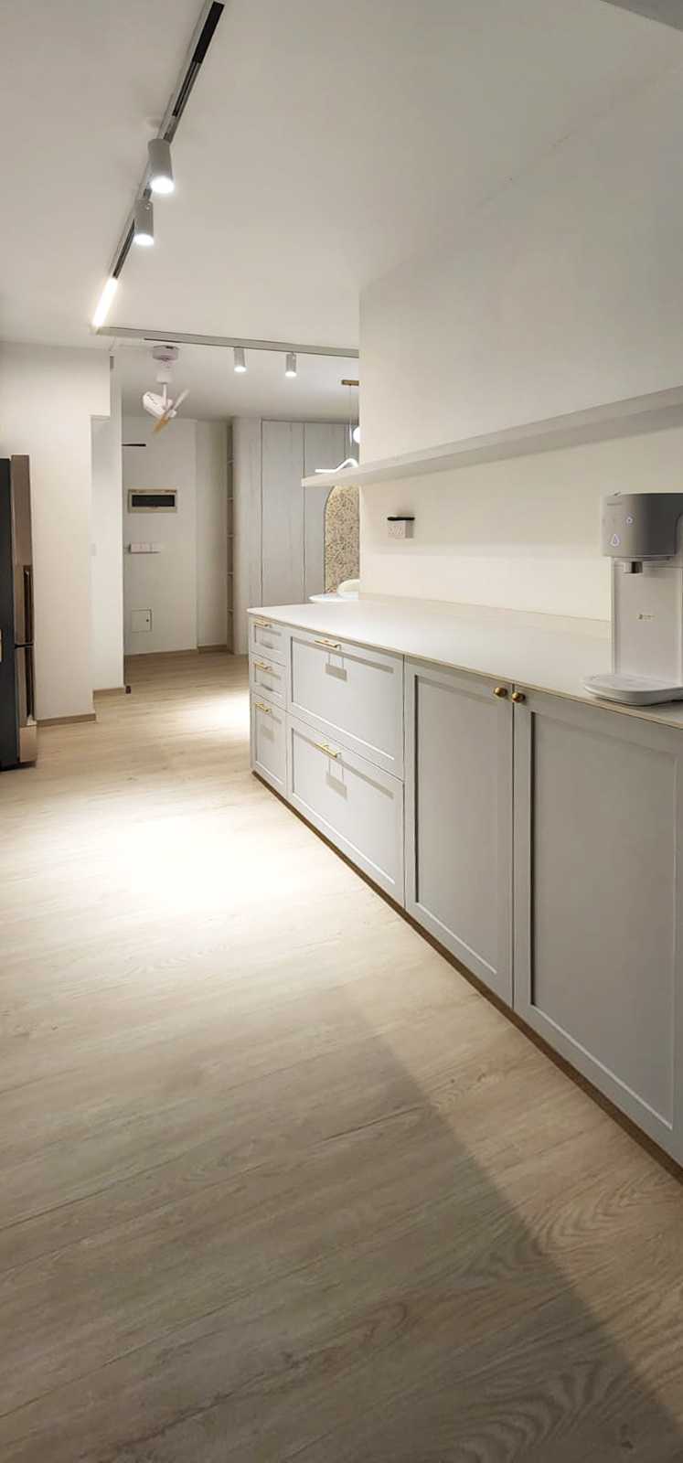 Scandinavian Kitchen with Vinyl Flooring and Granite Floor