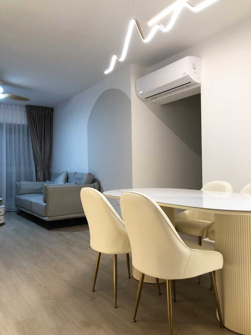 Scandinavian Living Room with Feature Wall and Drop Ceiling