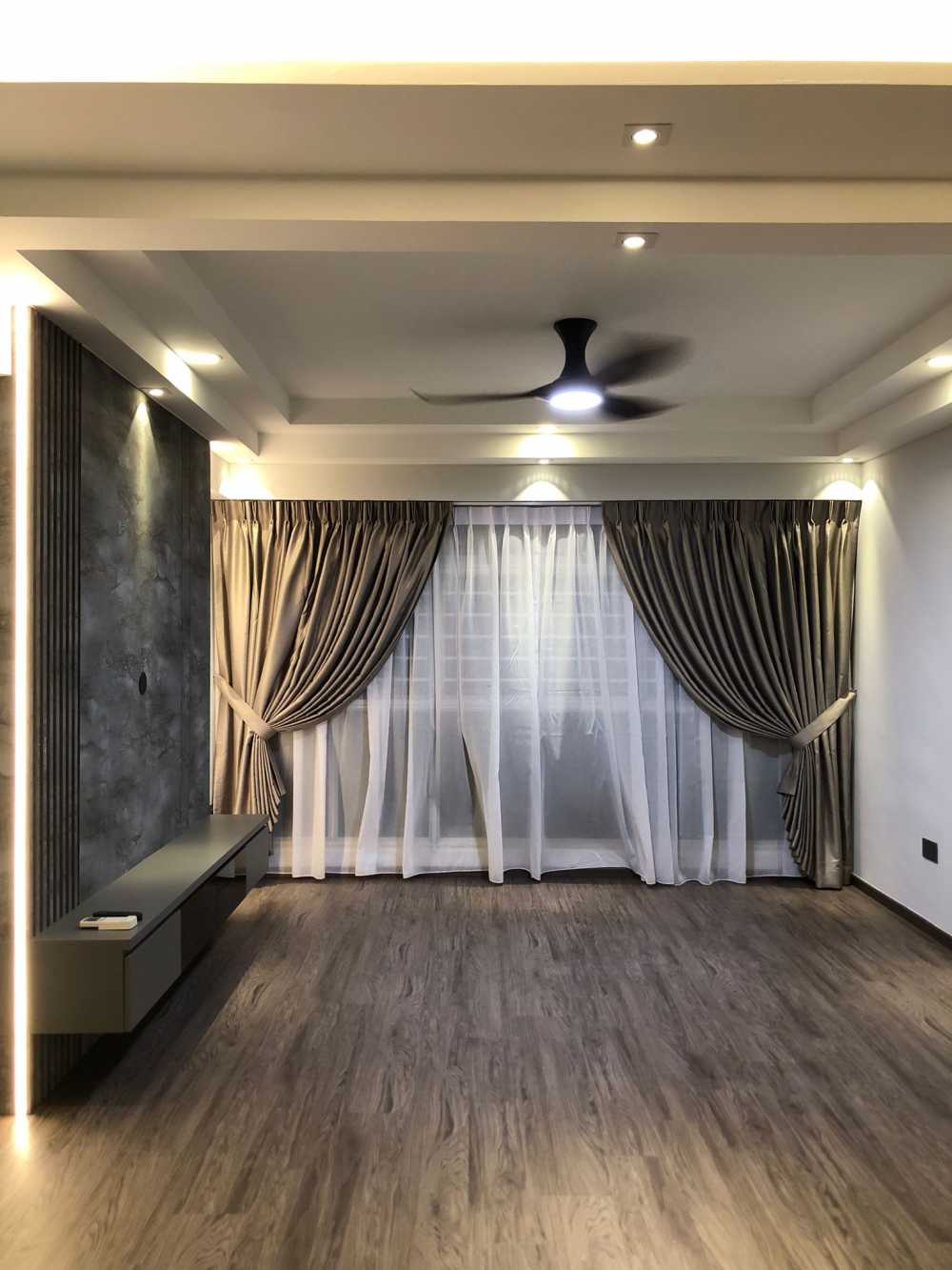 Scandinavian Living Room with TV Console and Roller Blinds
