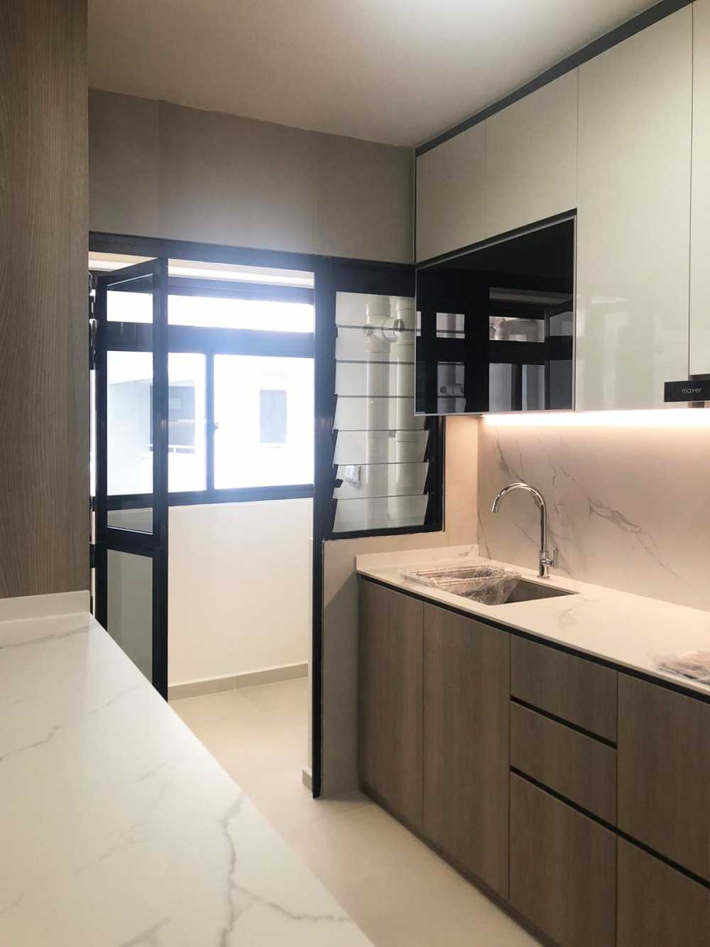 Scandinavian Kitchen with Kitchen Window and Cupboard