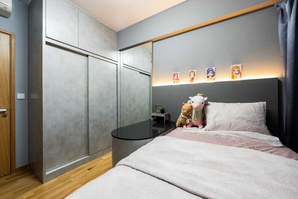 Contemporary Bedroom with Platform Bed and Vinyl Flooring