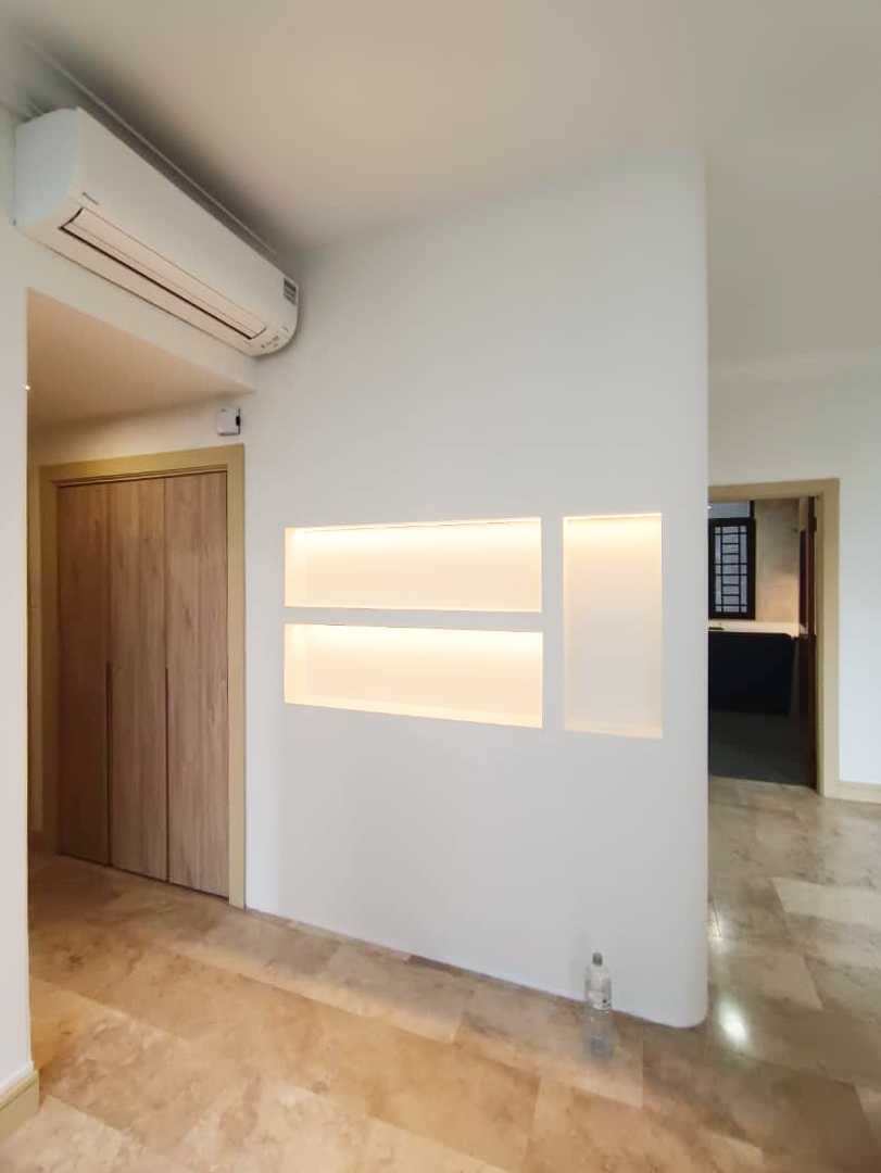 Scandinavian Living Room with TV Console and Feature Wall