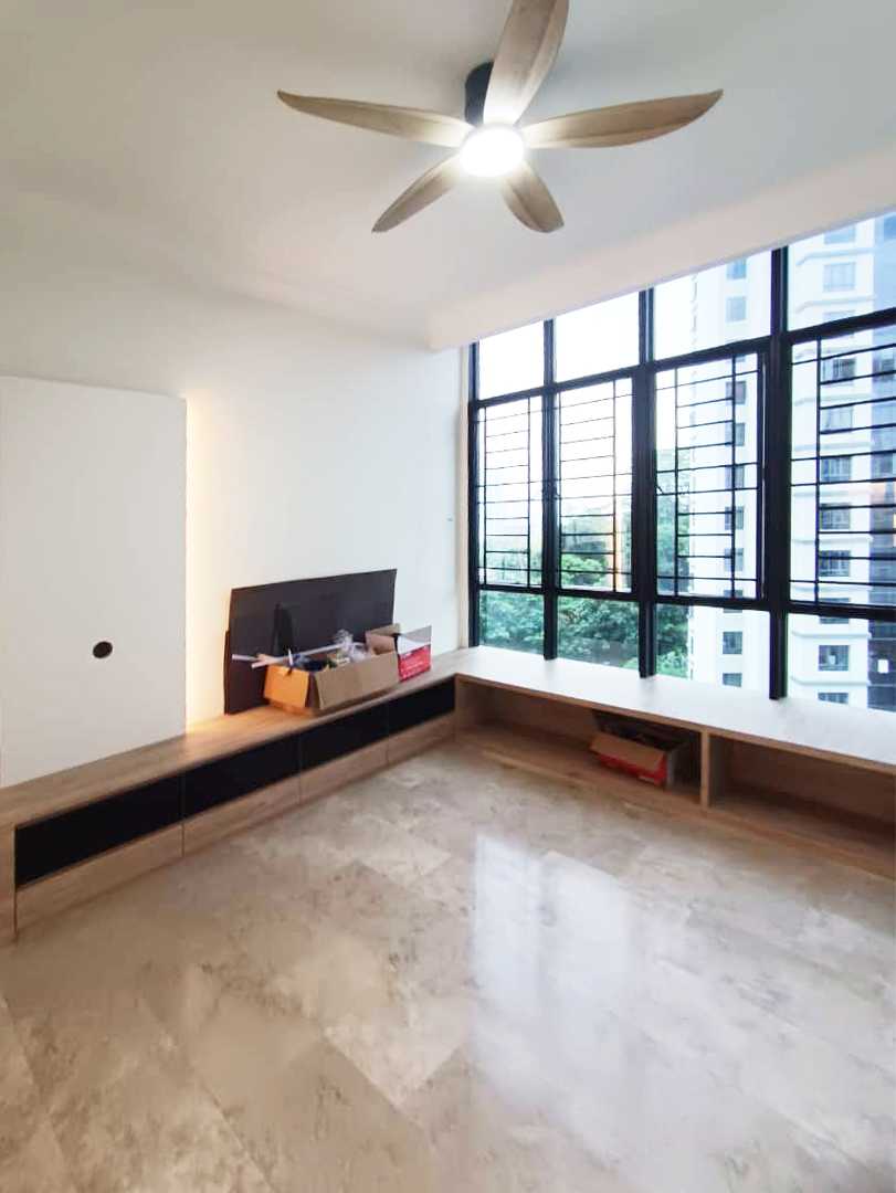 Scandinavian Living Room with TV Console and Mirror