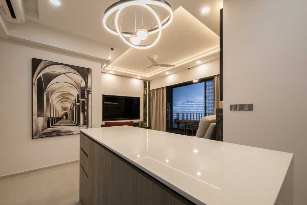 Contemporary Living Room with TV Console and Feature Wall