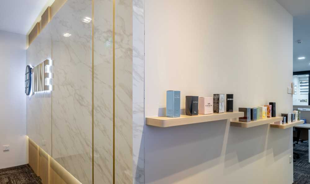 Contemporary Office with Feature Wall and Marble Feature Wall