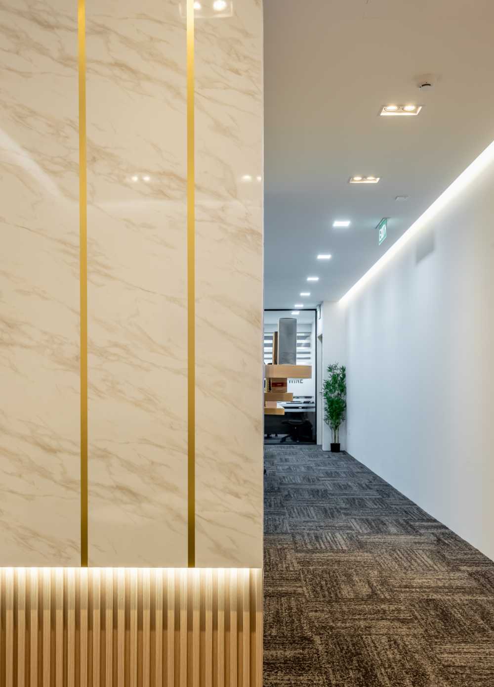 Contemporary Office with Feature Wall and Carpet