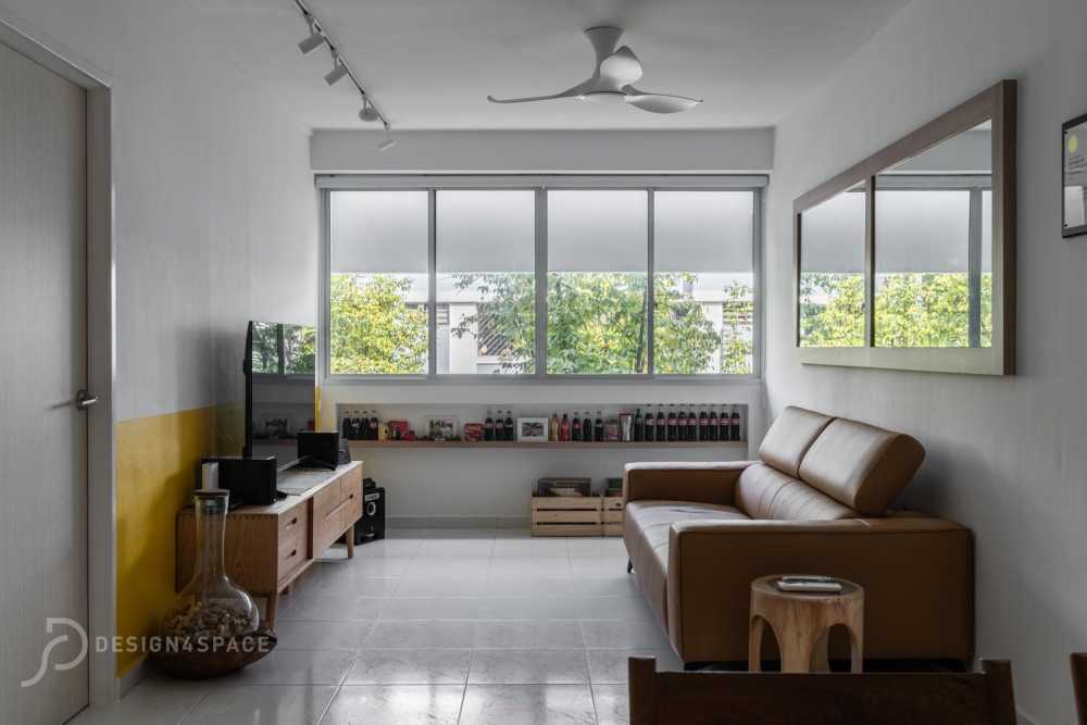 Contemporary Living Room with Homogeneous Tiles and TV Console