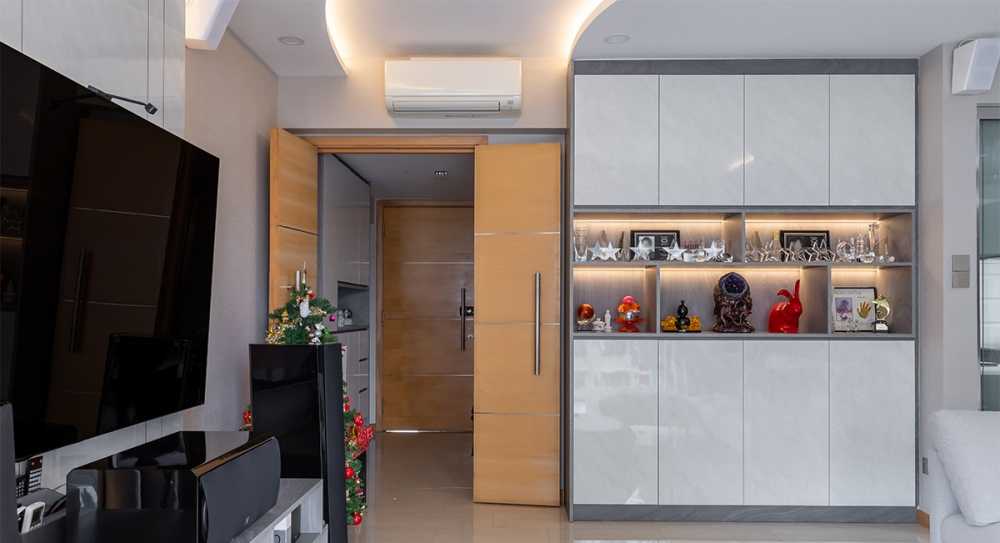 Contemporary Living Room with Storage Cabinets and Display Cabinets