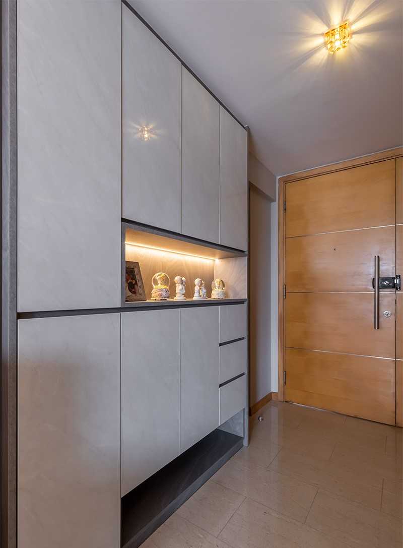 Contemporary Entryway with Open Storage and Shoe Cabinets