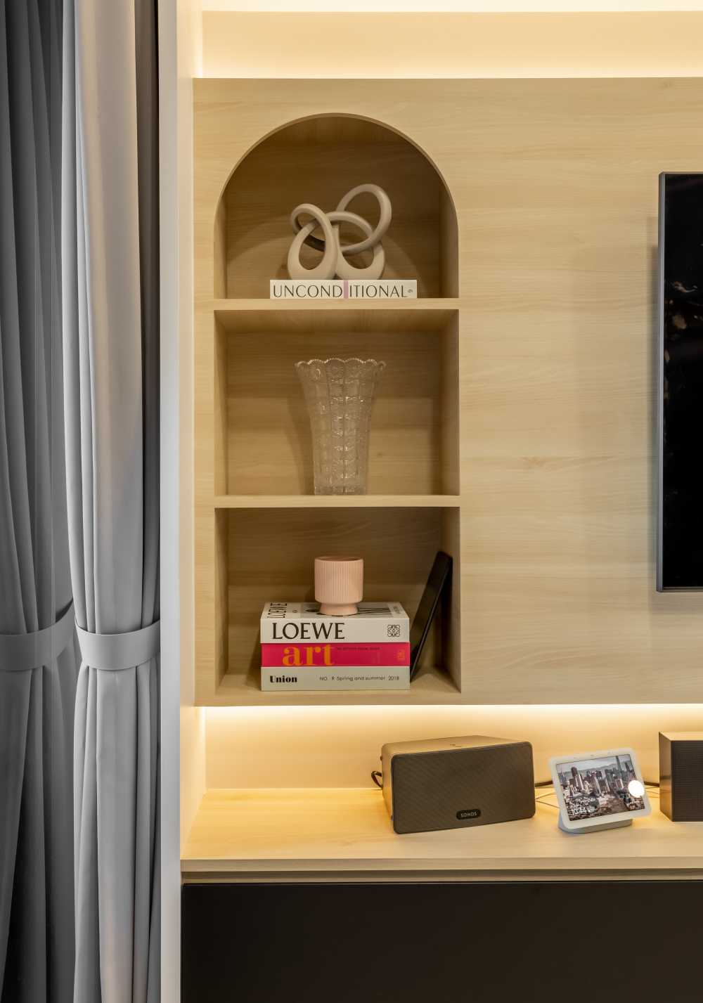 Modern Living Room with Bookshelf and TV Console