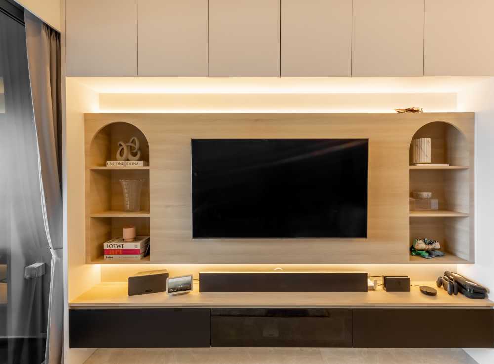 Modern Living Room with TV Console and Display Cabinets