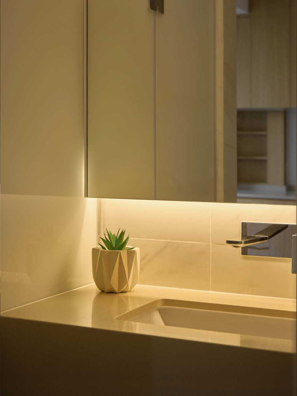 Scandinavian Bathroom with Countertop and Mirror