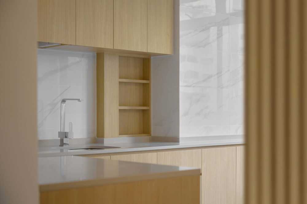 Scandinavian Kitchen with Countertop and Kitchen Backsplash