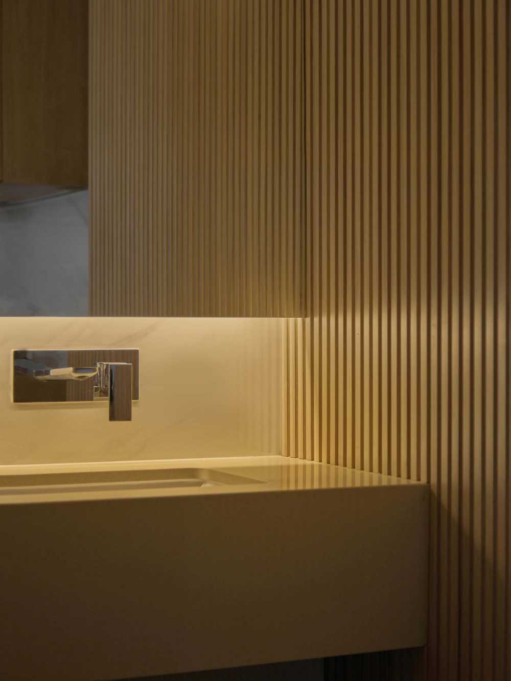 Scandinavian Bathroom with Countertop and Mirror