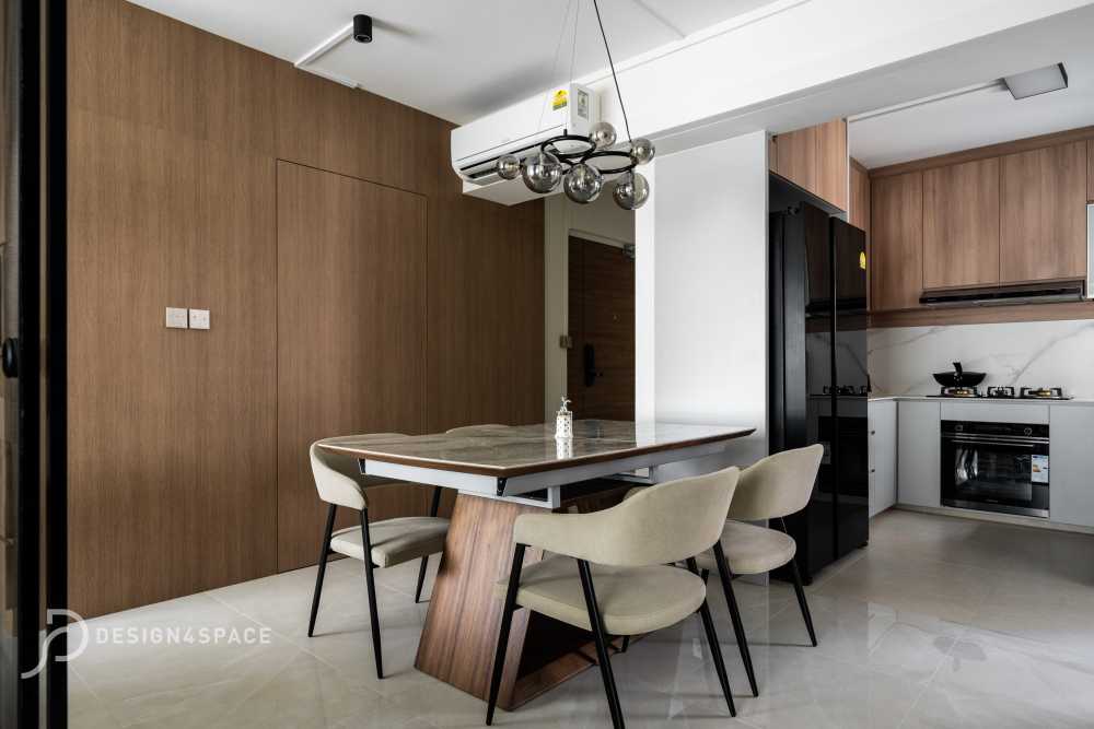 Modern Dining Room with Drop Light and Dining Table