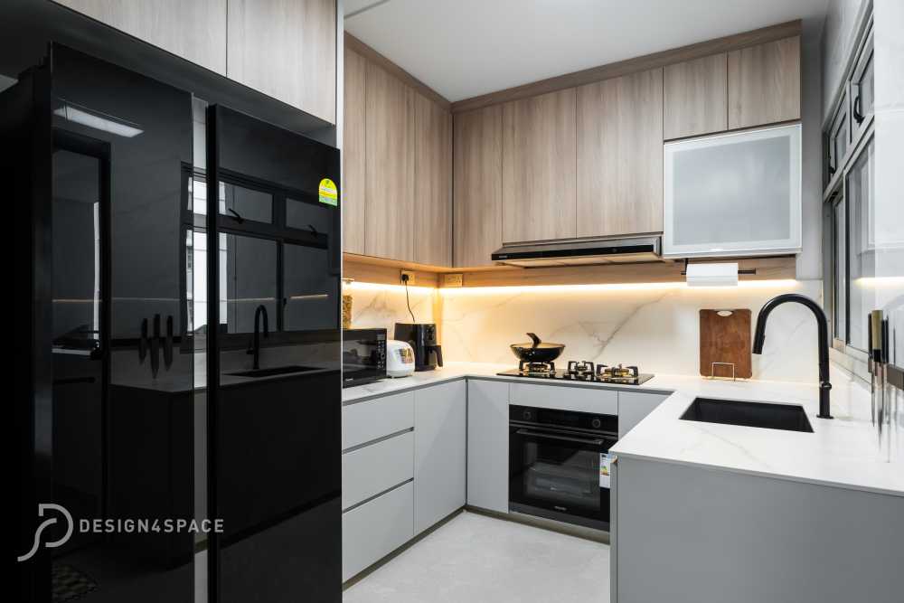 Modern Kitchen with Vinyl Flooring and Kitchen Accessories
