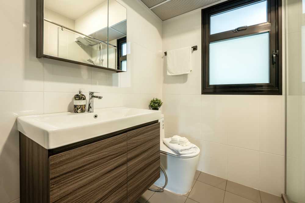 Eclectic Bathroom with Countertop and Mirror