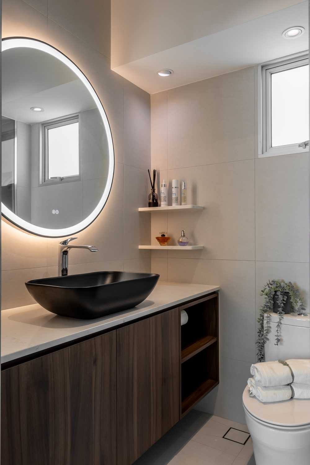 Minimalist Bathroom with Mirror and Shower Screen