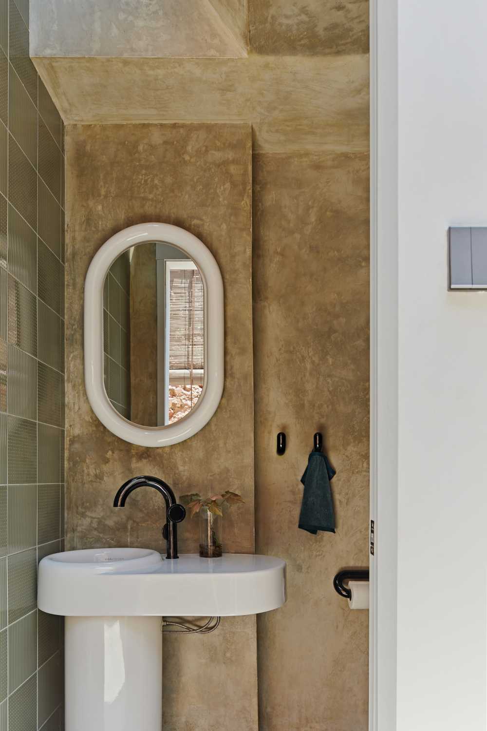 Eclectic Bathroom with Countertop and Mirror