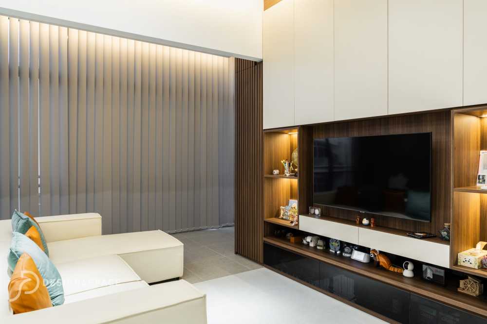 Modern Living Room with TV Console and Feature Wall