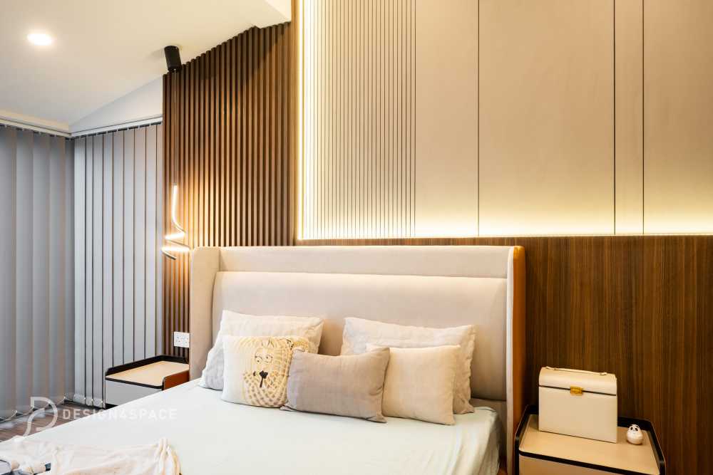 Modern Bedroom with Wood Flooring and Cove Lighting