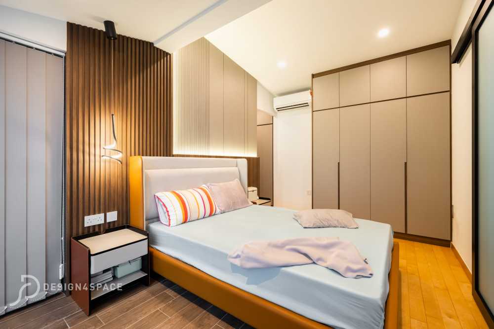 Modern Bedroom with Cove Lighting and Built-in Bed