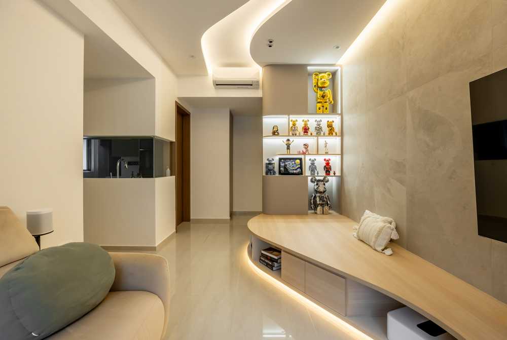 Modern Living Room with Drop Ceiling and TV