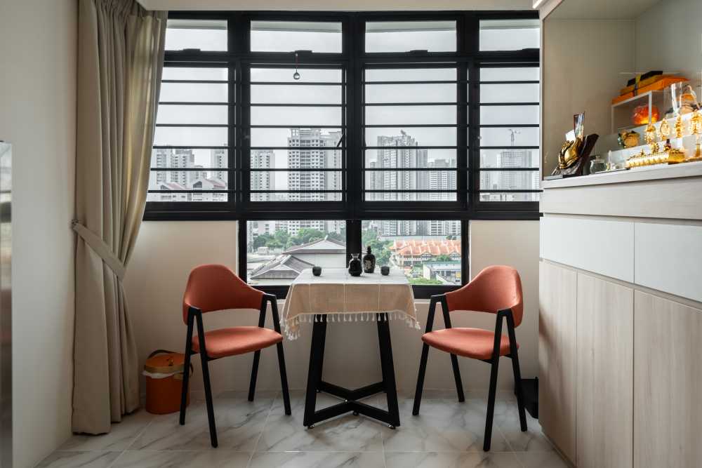 Modern Living Room with Homogeneous Tiles and TV Console