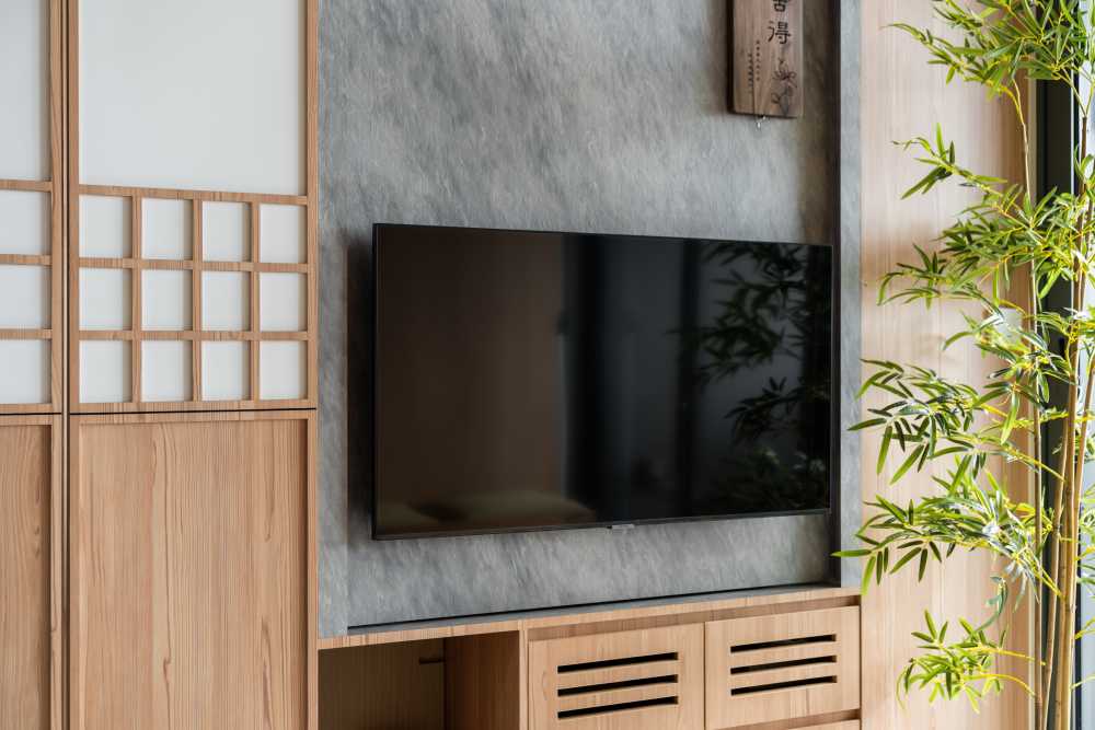 Minimalist Living Room with TV Console and Feature Wall