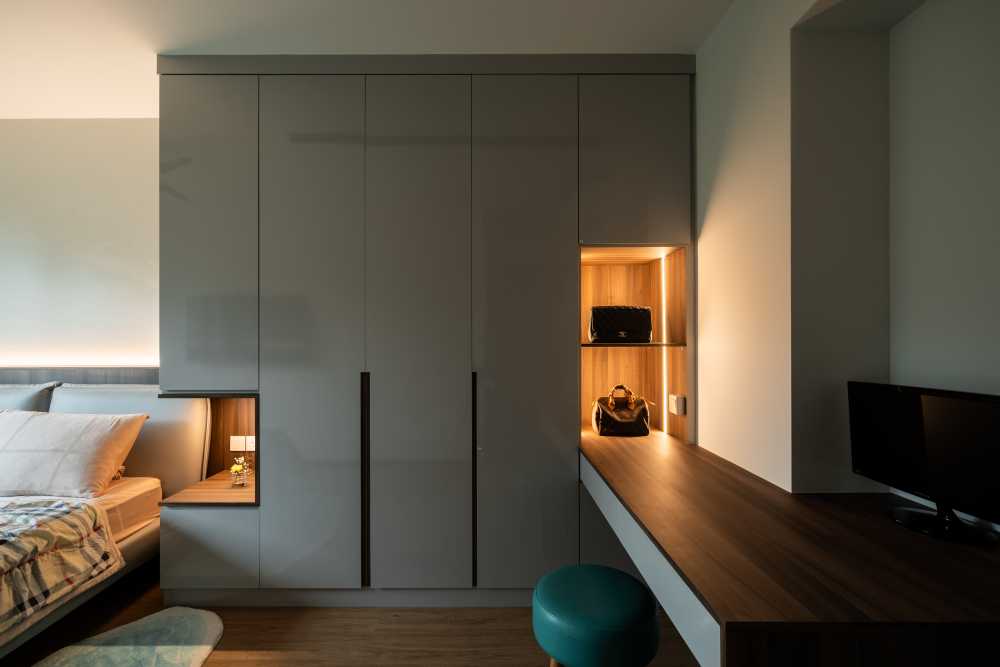 Modern Bedroom with Built-in Bed and Bedside Table